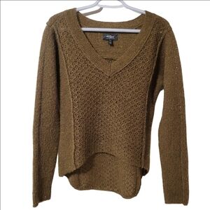 Silver Jeans Sparkly Gold Knit Hi Low Vneck Wool Blend Knitted Sweater